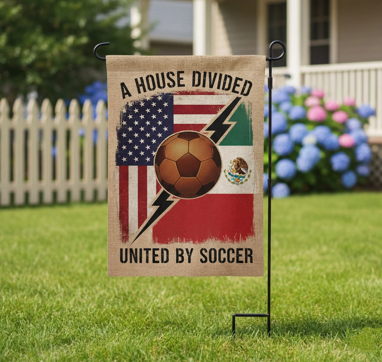 2026 World Cup rivalry garden flag in blue and red