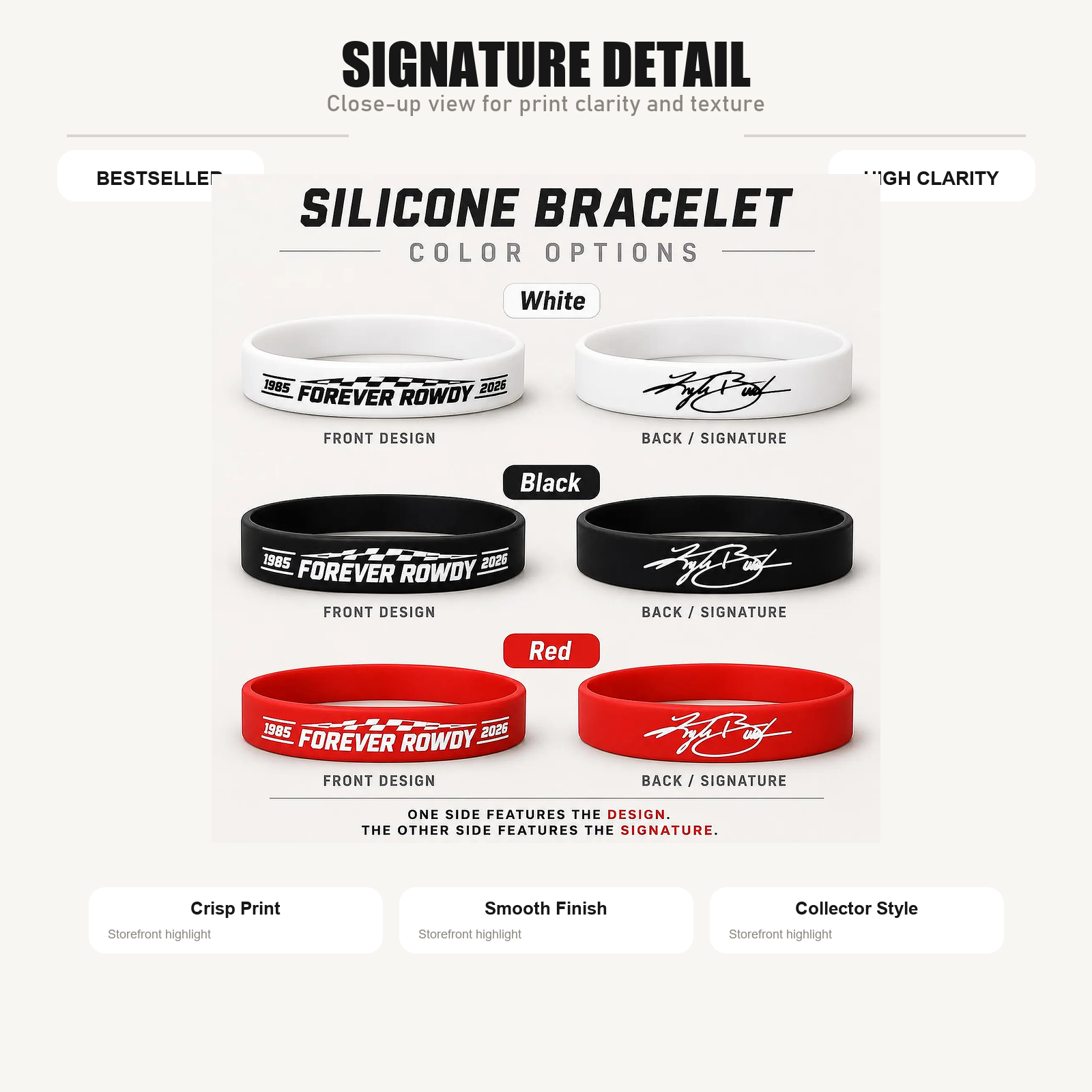 Forever Rowdy Silicone Memorial Bracelet - Racing Fan Wristband - Image 3