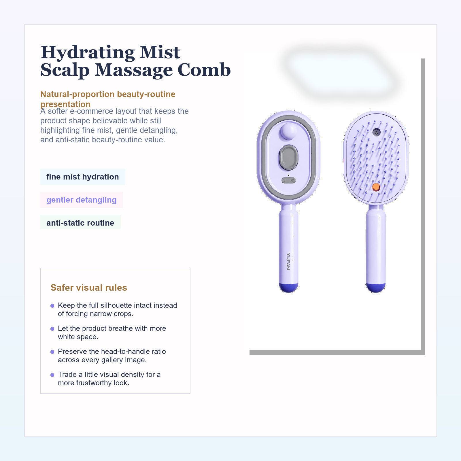 Hydrating Mist Scalp Massage Comb for Dry, Frizzy & Tangled Hair