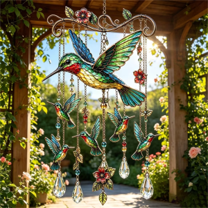 Stained Glass Bird Wind Chime Decor - Garden Hanging Ornament | Wogoods