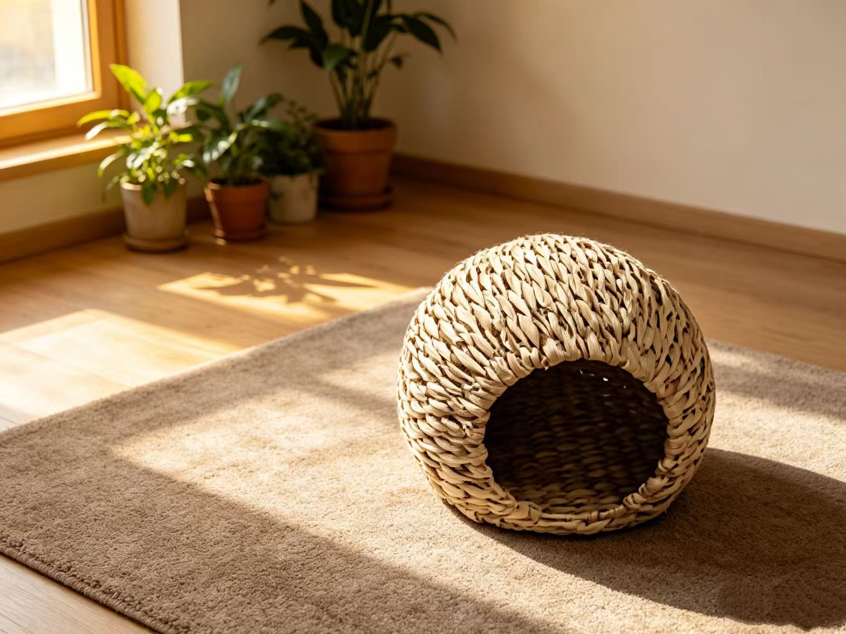 Natural Hand-Woven Cat Cave Bed | Breathable Straw Pet Hideout for Cats & Small Dogs - Image 4