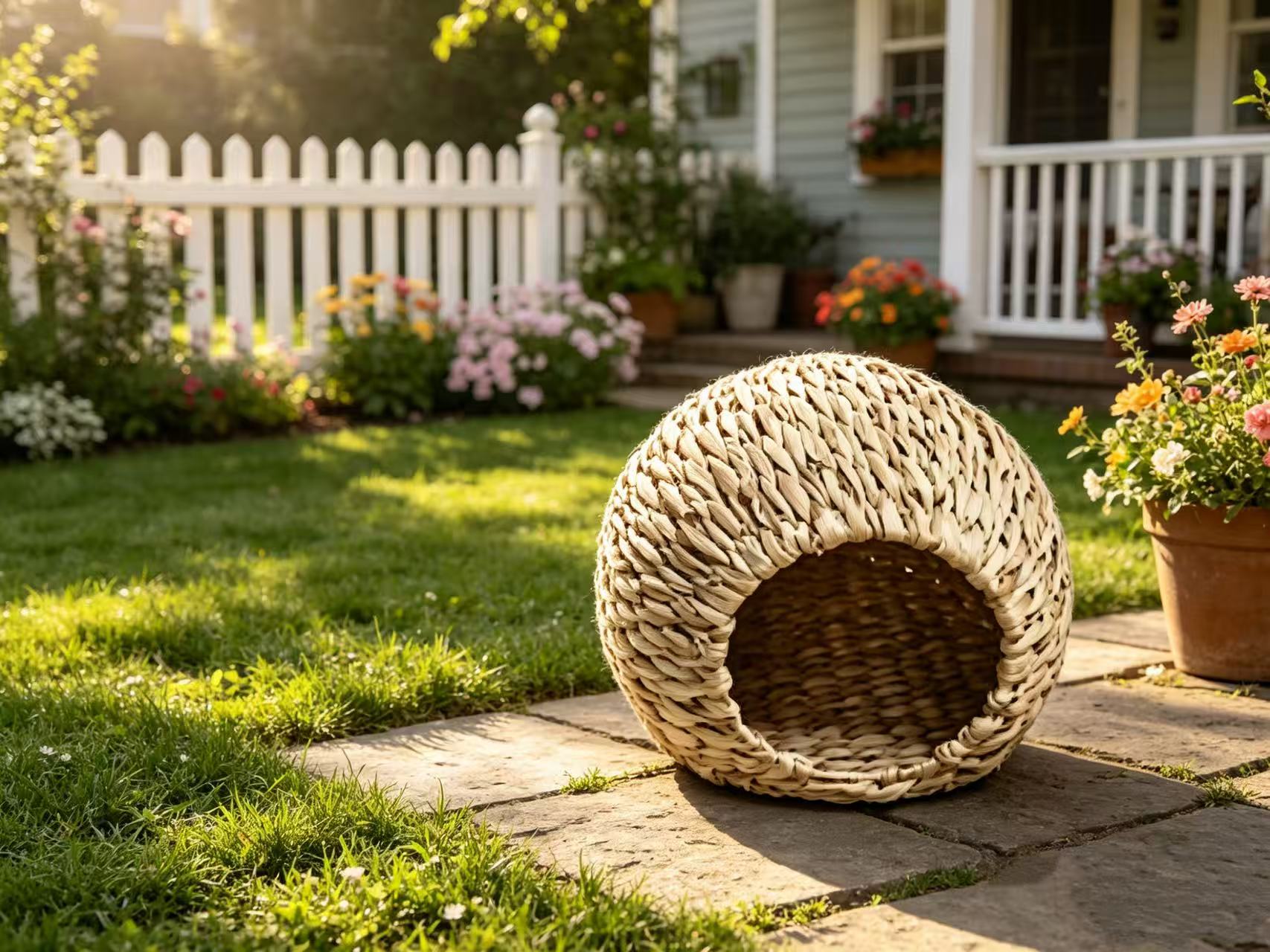 Natural Hand-Woven Cat Cave Bed | Breathable Straw Pet Hideout for Cats & Small Dogs - Image 2