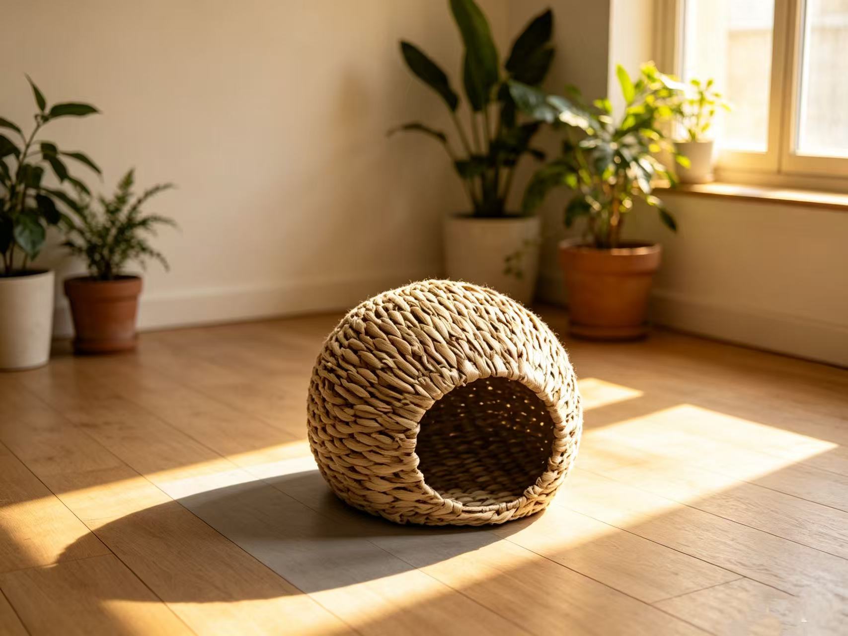 Natural Hand-Woven Cat Cave Bed | Breathable Straw Pet Hideout for Cats & Small Dogs - Image 3