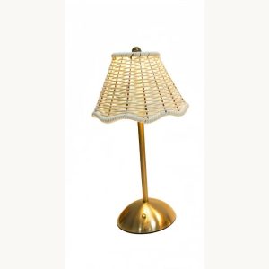 White shade cordless rattan table lamp variant image