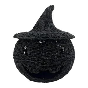 Black woven-style witch hat pumpkin Halloween tabletop decor