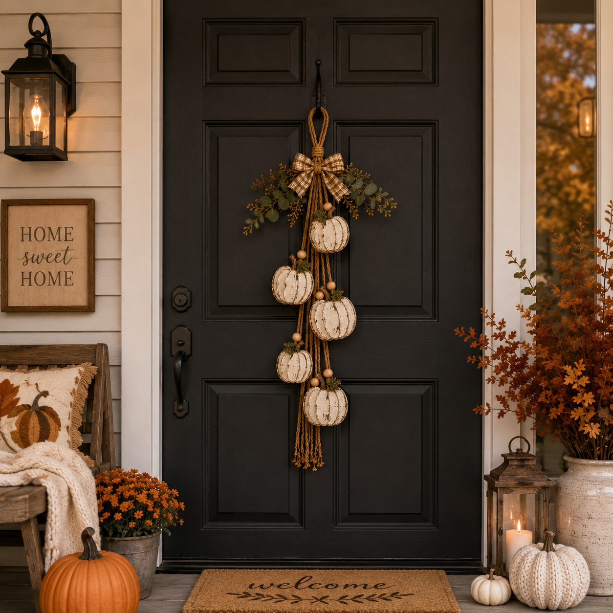 5-Pumpkin Rustic White Hanging Swag - Fall Door and Wall Decor - Image 8